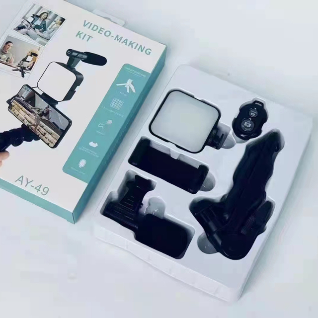 AY-49 Video Vlogger Kits Microphone LED Fill Light Mini Tripod for Phone Vlog Video Recording Condenser