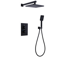 Ensemble complet de robinetterie de douche murale en cuivre pur, pommeau de douche au design moderne et minimaliste, surface brossée, forme circulaire, effet pluie
