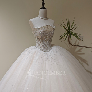 Vestido de Fiesta de Gala LY124 Moderno Estilo Princesa Sin Tirantes con Cuentas de Cristal, Apliques Florales de Encaje y Bordados - Product Image 3