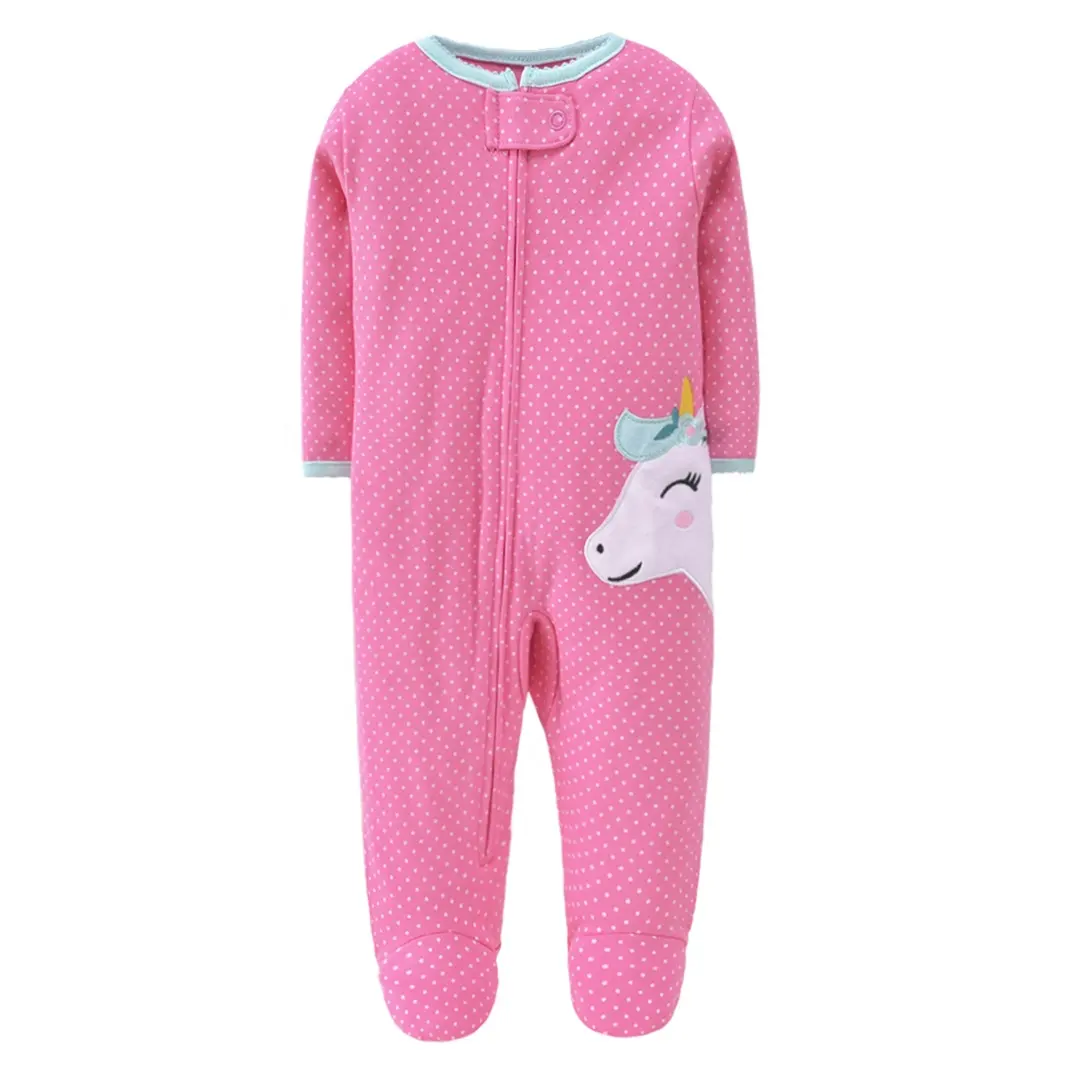 Best selling infant animal cartoon print pajamas baby winter thick clothes wrap foot rompers set