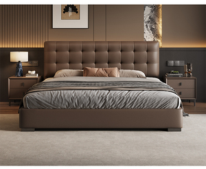 Cama de plataforma de madera maciza con <span class=keywords><strong>cabecero</strong></span> ondulado, tocador y mesita de noche, juego de muebles de dormitorio moderno y minimalista con almacenamiento - Product Image 1