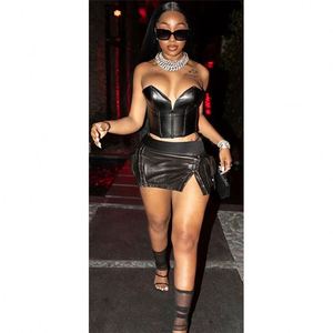 <span class=keywords><strong>Sxe</strong></span> รายการใหม่เสื้อผ้าสตรีฤดูใบไม้ร่วงเสื้อครอปเซ็กซี่เกาะอกหนังเทียมทรงสลิมฟิตเย็บปะติดเสื้อสำหรับผู้หญิง - Product Image 5