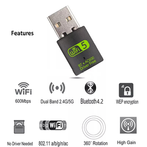 Adaptador <span class=keywords><strong>USB</strong></span> 2 en 1 AC 600Mbps WIFI + <span class=keywords><strong>Bluetooth</strong></span> 2.4G 5G, Chip RTL8821, Receptor Inalámbrico Externo - Product Image 2