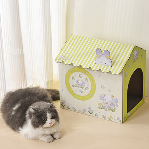 Maison pour animaux Green Rabbit, lit pour chat, cabane en carton avec ensemble de bols pour chats, utilisable en toutes saisons - Product Image 2