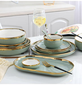 Dinnerware יצירתי nordic dinnerware מסעדה מנה סטייק צלחת דק עצם סין כלי שולחן קרמיקה קרמיקה עם שפת זהב - Product Image 2