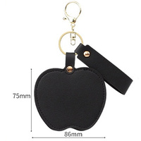 Mignon miroir compact pliable en cuir PU en forme de pomme, porte-clés, breloque de sac, pendentif pour sac à main