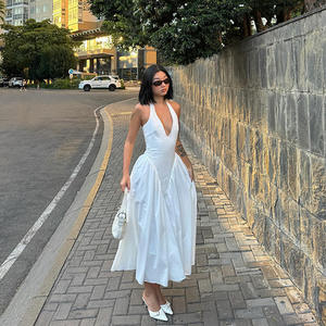 Ghh9693-فستان صيفي مثير برقبة على شكل حرف V معلق برقبة نقية فستان أبيض للرغبة - Product Image 4