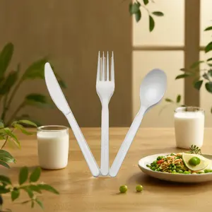 Sang trọng cpla PLA đồ dùng 100% phân hủy sinh học compostable spork cho cắm trại và nhà hàng sử dụng thiết lập dao kéo