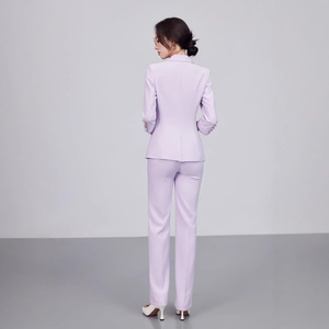 White Women's Suit Set With Lace Collar Slim Fit Business Casual Spring Style Solid Color Polyester No-Wrinkle Treatment - Product Image 4