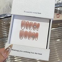 Laisense Faux ongles à presser réutilisables haut de gamme, transparents comme de la glace, effet Pure Desire, avec éclairage latéral, œil de chat et strass, forme longue cercueil/amande