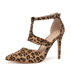 Women's Shoes Customized Sexy Pointy Stilettos Chic Heels Leopard Print Party Date Black Commuter T-strap Sandals