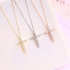 Light Luxury High Grade Versatile Jewelry Clavicle Chain Moissanite Cross Necklace Sterling Silver 2023 New Women Silver 925 N/A