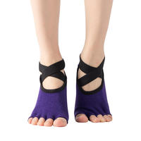 Chaussettes de yoga en coton antidérapantes à bout ouvert, personnalisées en usine, respirantes avec sangles croisées pour Pilates, Barre, Danse et Fitness