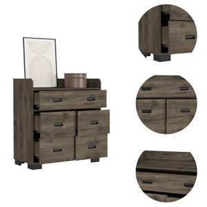 Commode à 5 tiroirs Edgemont en brun foncé, meubles élégants pour le rangement de la chambre - Product Image 3