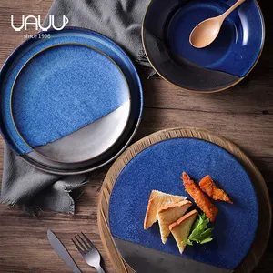 Service de table en porcelaine, vaisselle bleue brillante, haute qualité affaires, nouveau design