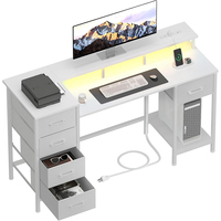 Bureau de bureau à domicile réversible 5 tiroirs de rangement en tissu métallique lumières LED prises de courant conception portable pliable pour les jeux sur ordinateur