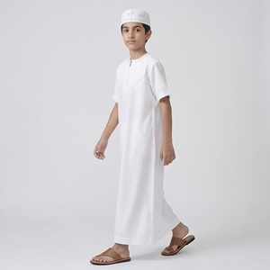 Offre Spéciale : Qamis Garçon Musulman Couleur Unie, Thobe à Manches Courtes, Kaftan, Robe Islamique Arabe pour Enfants, Abaya Layyin - Product Image 4