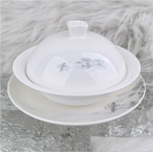 Bol en céramique traditionnel chinois peint à la main avec couvercle, motif paysager, vaisselle pour usage quotidien - Product Image 5