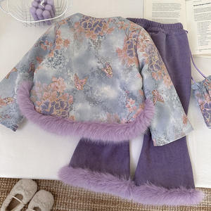 लड़कियों के मोटे कपड़े सर्दियों के 2026 बच्चों को गर्म मखमली कोट पैंट-2 पीसी कपास सूट के लिए सूट - Product Image 2