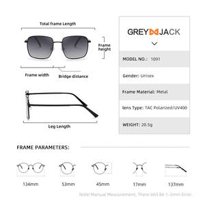 Lunettes de soleil carrées unisexes en métal, monture noire, verres TAC, protection UV400 pour la pêche, le cyclisme, la conduite et les tenues tendance - Product Image 4