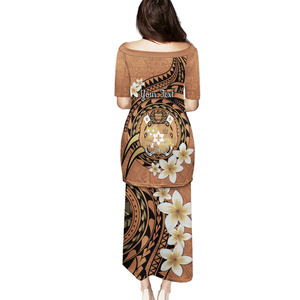 Tongan Ngatu motif dame col rond à manches courtes <span class=keywords><strong>femmes</strong></span> deux pièces robe ensemble personnalisé Tonga émancipation jour Puletasi Maxi jupes - Product Image 2