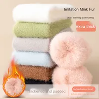 Damen Mid-Calf Faux Nerz Woll socken Herbst Winter Fleece gefüttert Verdickte anti bakterielle Deodorant Schlafs ocken Täglicher Gebrauch Strumpfwaren