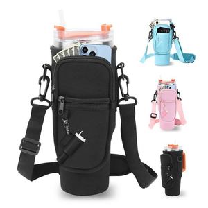 Portable Water Bottle <b>Lanyards</b> with Neoprene Shoulder Strap and Zipper Phone Pocket Cup Keychain for Gift - Product Image 2