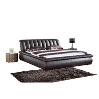 Ensemble de meubles de chambre à coucher de style européen italien, lits en bois de luxe modernes de taille king, designs de lits doubles en bois et en cuir, lit moelleux