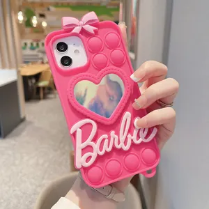 Fashion Barbie Creative Love Mirror Cute Lady Phone Case for 11 12 13 14 Pro Max XS max XR X 7 8 Plus Anime Kawaii Mobile Cover