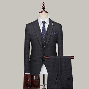 Ensemble pull-over <span class=keywords><strong>costume</strong></span> d'affaires décontracté anti-rétrécissement bleu pour hommes Blazer à simple boutonnage Logo brodé avec braguette et fermeture éclair - Product Image 1