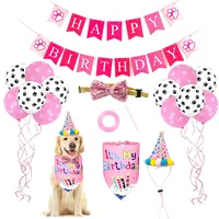 Kit de Fête d'Anniversaire pour Animaux de Compagnie : Ballons Patte de Chien, Chapeau d'Anniversaire, Cravate, Bannière et Décorations