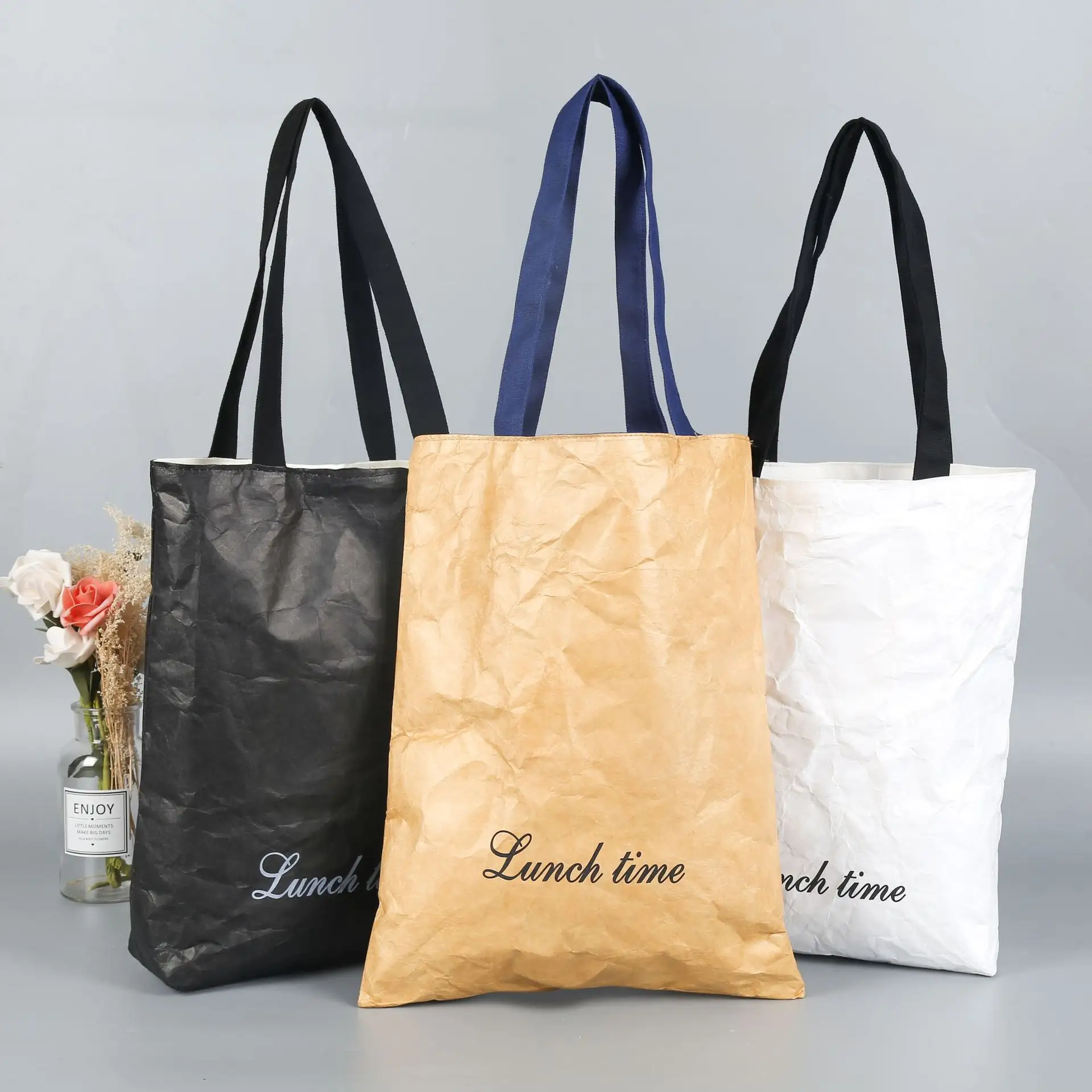 Eco Friendly riutilizzabile lavabile donna Shopping colorato Dupont Kraft Tyvek Tote Bag in carta con Logo