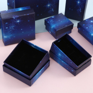 Cliente azul cielo estrellado cielo Ins Oem caja de regalo de papel anillo de joyería embalaje de caja pequeña pulsera - Product Image 3