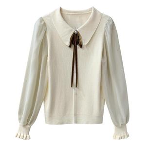 New Fashion Women Spring Lady Sim top lavorato a <span class=keywords><strong>maglia</strong></span> manica lunga a sbuffo risvolto Riband collare per bambole top <span class=keywords><strong>vestiti</strong></span> Casual Pullover maglieria - Product Image 6