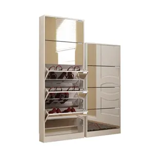 tall mirror doors home use flip-down shoe cabinet modern wooden ultra-thin space saving shoe rack cabinet