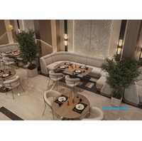 Ensemble de mobilier de luxe pour restaurant buffet : table confortable et chaises métalliques, banquette moderne en velours et ensemble de salle à manger pour buffet d'hôtel