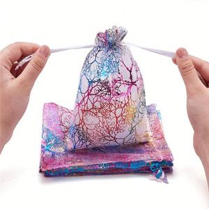 Sac cadeau en organza corail avec cordon de serrage 10x15cm, emballage pour bonbons et biscuits, pour fête, Noël, cadeau - Product Image 3