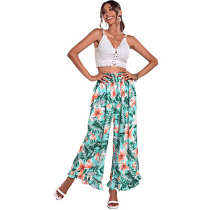 Women's European and American temperament casual floral mid-length fashion casual <b>pants</b> thin breathable drape texture - Product Image 2