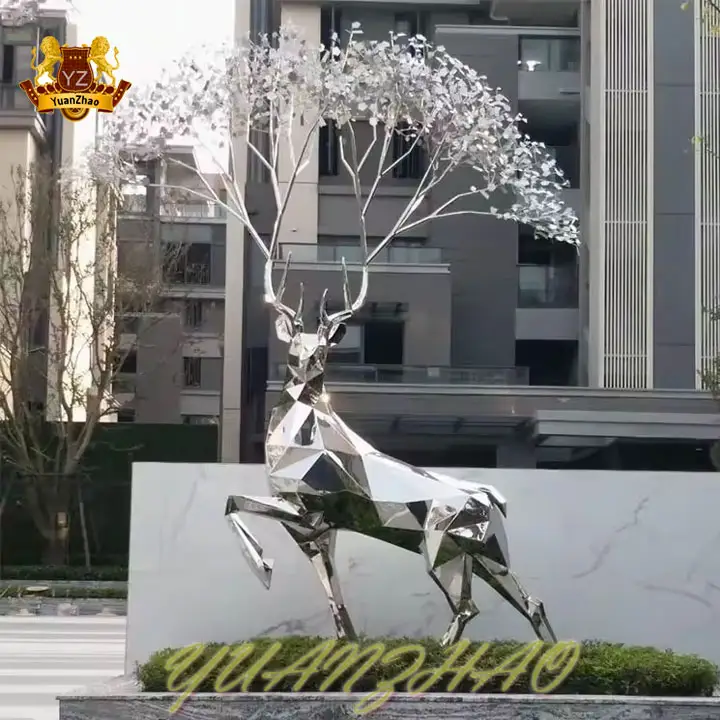 Outdoor metal animal sculpture metal sculpture art stainless steel deer hollow sculpture