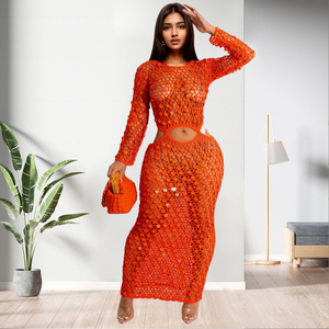 ชุดเดรสยาวถักนิตติ้งสีพื้นแบบเซ็กซี่เว้าหลังสำหรับผู้หญิงแฟชั่นขายส่งโดยตรงจากโรงงาน - Product Image 3