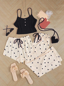 Conjunto de Pijama Floral Sexy para Mulheres, Calças Curtas com Alças para o Verão, Conjunto de Três Peças de Roupas Confortáveis para Mulheres - Product Image 5