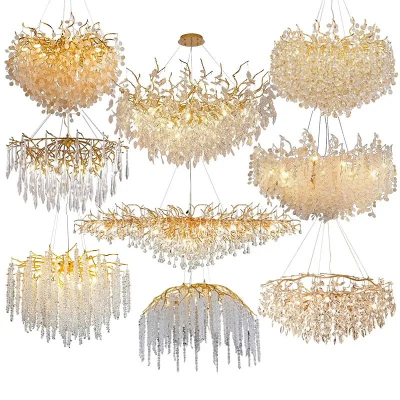 Lámpara de techo de lujo para el hogar, candelabro de cristal moderno personalizado, luces de boda para sala de estar y dormitorio, color dorado, fabricantes