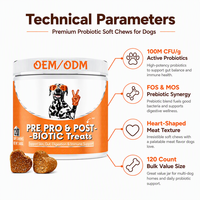 Friandises à mâcher probiotiques OEM pour chiens, soutien immunitaire, absorption améliorée des nutriments, probiotiques actifs (100M UFC/g), prébiotiques FOS