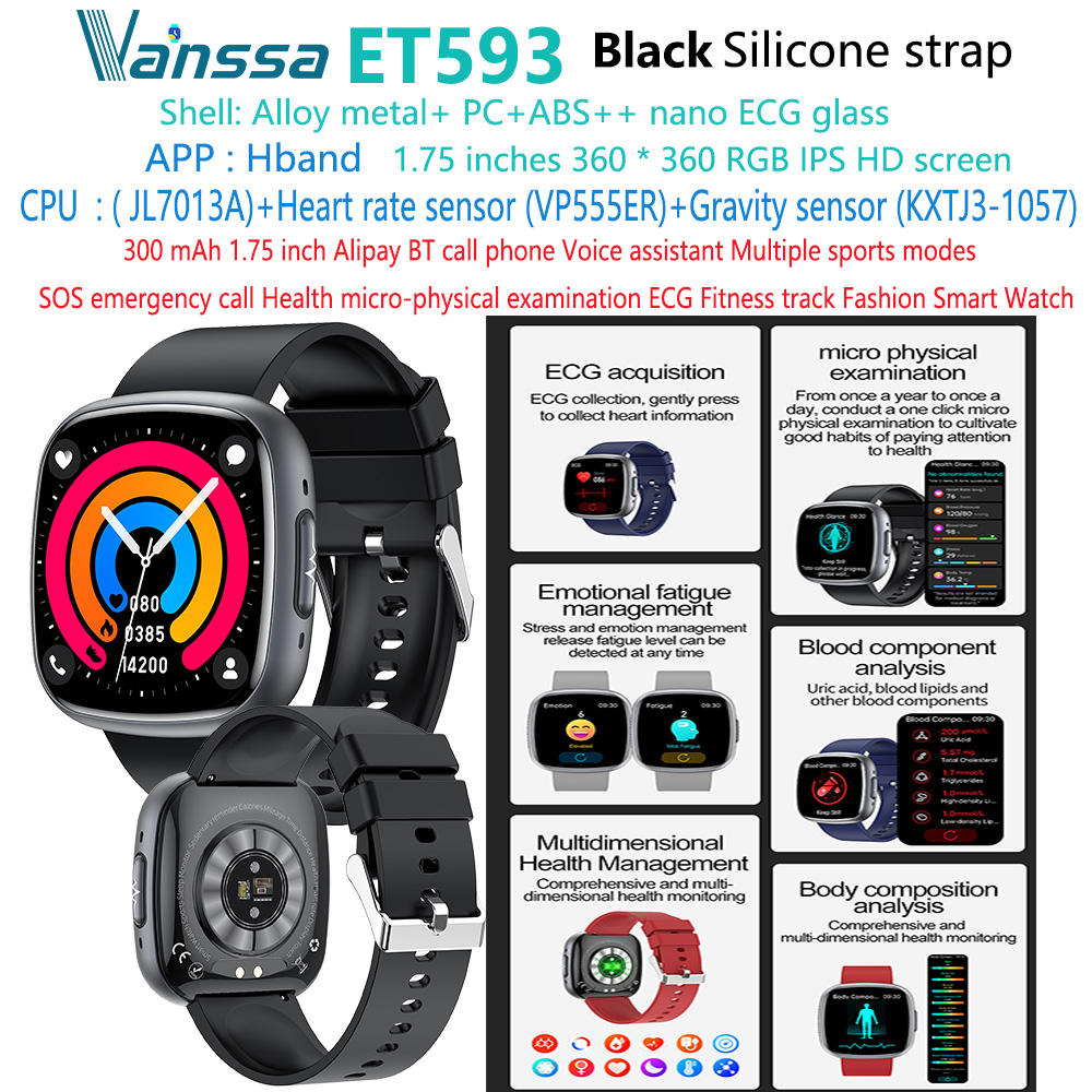 ET593-sport-fitness-ecg-health-smart-watch สีดำ