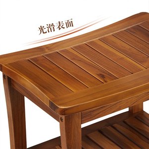 Tabouret de douche en teck avec étagère de rangement, banc de salle de bain en bois imperméable 40x25x43cm 50x34x47cm, utilisation intérieure et extérieure - Product Image 2
