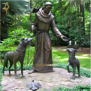 Statua all'aperto con lupo e cane in bronzo St. Francis statua di Assisi - Product Image 1