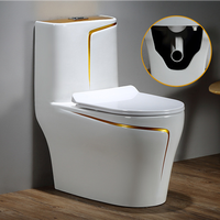 Sanitaires WC modernes monobloc, design de luxe, céramique, salle de bain, WC, cuvette de toilette de couleur or et blanc