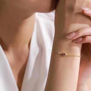 Bracelet en argent sterling S925 avec zircon violet en forme de poire et chaîne dorée pour femme, bijoux tendance, version personnalisable en cuivre - Product Image 5