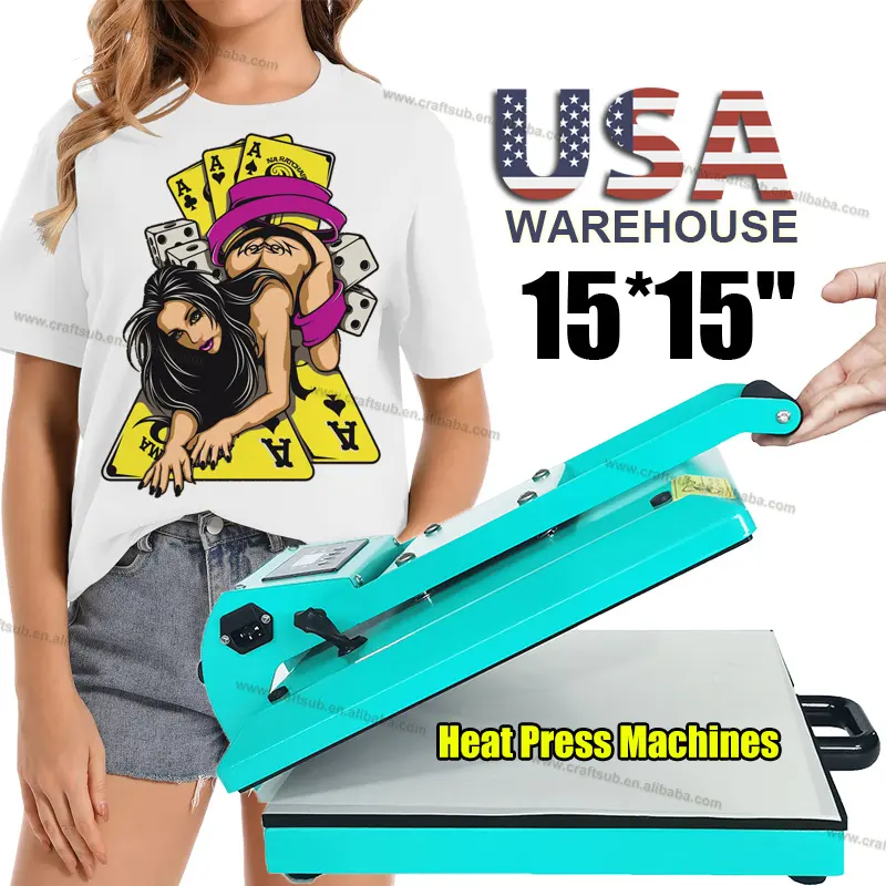 संयुक्त राज्य अमेरिका गोदाम 38x38 cm गर्मी हस्तांतरण टीशर्ट टी शर्ट बनाने की क्रिया मुद्रण के लिए फ्लैट प्लेट गर्मी प्रेस मशीनों टी शर्ट कपड़े