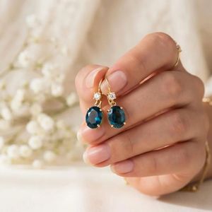 Natural London Blue Topaz Cubic Zirconia <b>Dangle</b> <b>Earrings</b> Oval Gemstone Drop <b>Earrings</b> in 925 Sterling <b>Silver</b> December Birthstone - Product Image 6